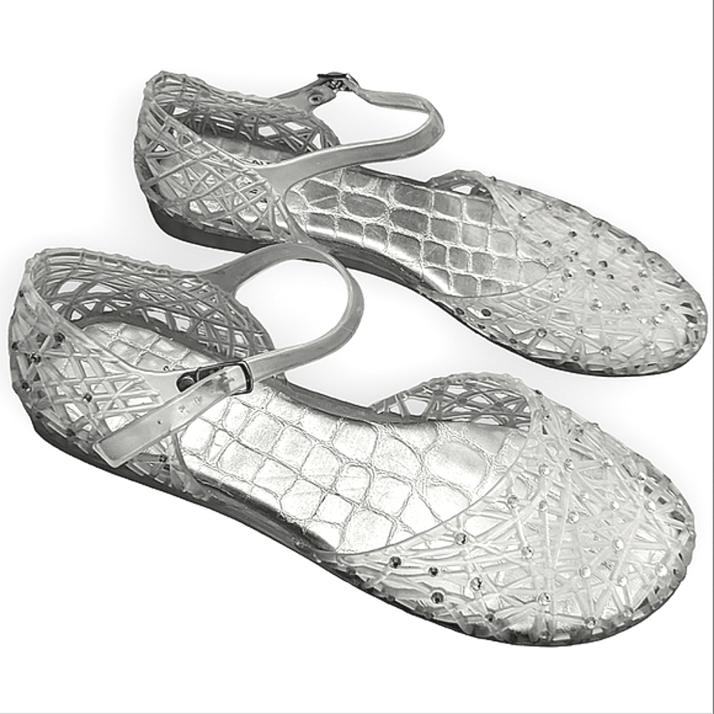 Stuart Weitzman Women Clear Jelly Mary Jane Flats Rhinestone Swarovski Crystals
